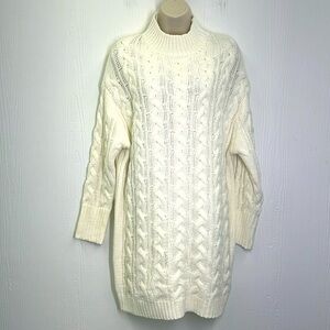 Dreamers - Mock Neck Cable Knit Chunky Ivory Sweater Dress Size Small / Medium